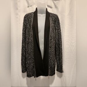 Ivanka Trump Black Zipper Detail Open Fringe Knit Cardigan Size M Fall Winter
